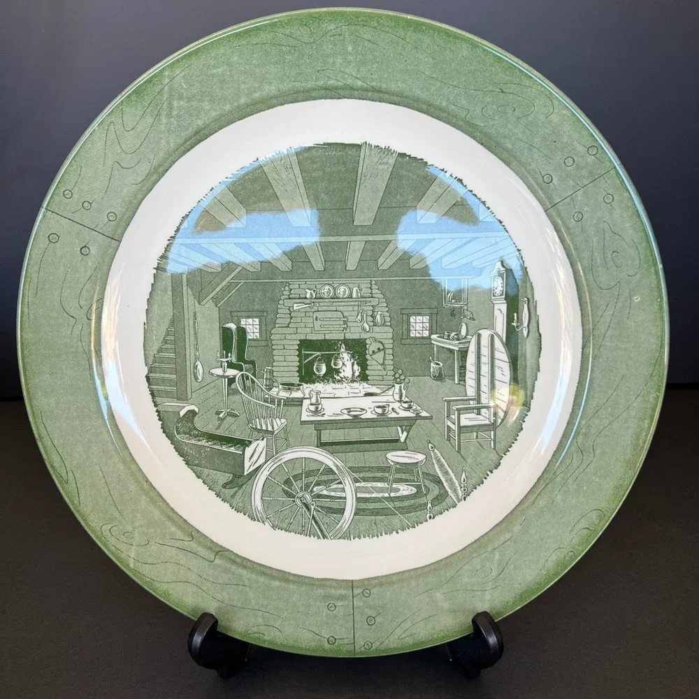 Royal China Colonial Homestead Green Chop Plates Lot of 2 Vintage 12